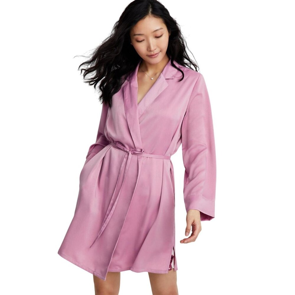 NWT State Of Day Womens Silk Touch Self-Tie Robe Woven Mauve Orchid Purple XL